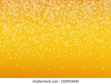 Splash beer. Background for craft lager. Oktoberfest foam. Shiny pint of ale with realistic white bubbles. Cool liquid drink for bar menu concept. Yellow jug with splash beer.