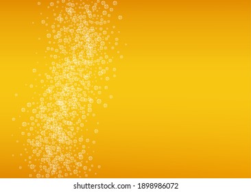 Splash beer. Background for craft lager. Oktoberfest foam. bar flyer concept. Cold pint of ale with realistic white bubbles. Cool liquid drink for Golden cup with splash beer.