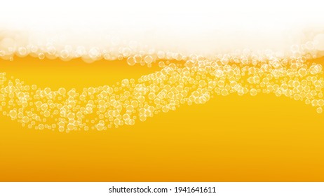 Splash Beer. Background For Craft Lager. Oktoberfest Foam. Pab Banner Layout. Froth Pint Of Ale With Realistic White Bubbles. Cool Liquid Drink For Gold Cup With Splash Beer.