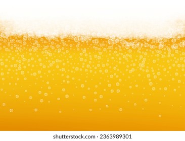 Splash beer. Background for craft lager. Oktoberfest foam. Cold pint of ale with realistic white bubbles. Cool liquid drink for pab flyer layout. Yellow glass with splash beer.