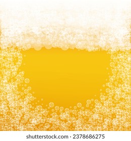 Splash beer. Background for craft lager. Oktoberfest foam. Hipster pint of ale with realistic bubbles. Cool liquid drink for bar. Orange menu concept. Golden cup for beer background.