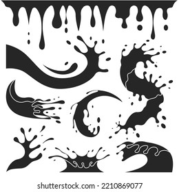 Splash black set icon. Vector illustration splatter on white background .Vector black set icon splash of spill.