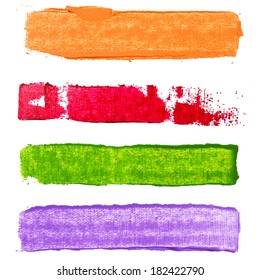 Splash blot banner set in paint color isolated on white background, abstract shape, handmade brush stroke, acrylic on canvas