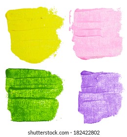 Splash blot banner set in paint color isolated on white background, abstract shape, handmade brush stroke, acrylic on canvas