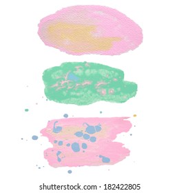 Splash blot banner set in paint color isolated on white background, abstract shape, handmade brush stroke, acrylic on canvas