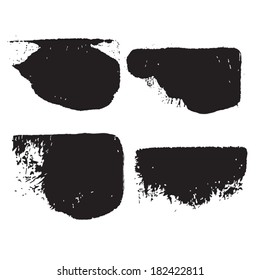 Splash blot banner set in paint black isolated on white background, abstract watercolor, handmade brush stroke, acrylic on canvas