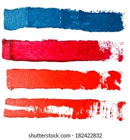 Splash blot banner set in paint color isolated on white background, abstract shape, handmade brush stroke, acrylic on canvas