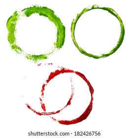 Splash blot banner set in paint color isolated on white background, abstract shape, handmade brush stroke, acrylic on canvas, label, badge, tag