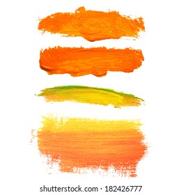 Splash blot banner set in paint color isolated on white background, abstract shape, handmade brush stroke, acrylic on canvas, label, badge, tag