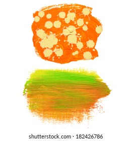 Splash blot banner set in paint color isolated on white background, abstract shape, handmade brush stroke, acrylic on canvas, label, badge, tag