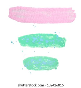 Splash blot banner set in paint color isolated on white background, abstract shape, handmade brush stroke, acrylic on canvas, label, badge, tag
