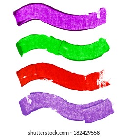 Splash blot banner set in paint color isolated on white background, abstract shape, handmade brush stroke, acrylic on canvas, label, badge, tag 
