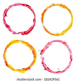 Splash blot banner set in paint color isolated on white background, abstract shape, handmade brush stroke, acrylic on canvas, label, badge, tag 