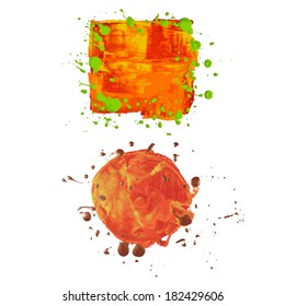 Splash blot banner set in paint color isolated on white background, abstract shape, handmade brush stroke, acrylic on canvas, label, badge, tag 