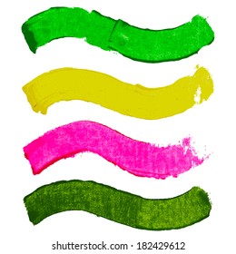 Splash blot banner set in paint color isolated on white background, abstract shape, handmade brush stroke, acrylic on canvas, label, badge, tag 