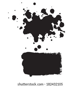 Splash blot banner set in paint black isolated on white background, abstract watercolor, handmade brush stroke, acrylic on canvas