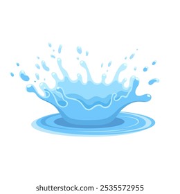 Splash of blue fluid water, with splashes on white background. Vector for packaging design, drinks and food.