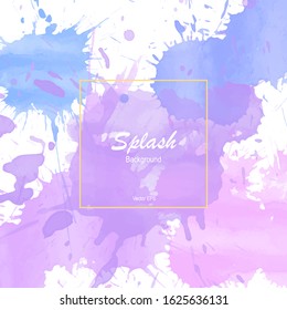 Splash blue purple on white paper background. Abstract watercolor. Vector illustration. Texture on white backdrop. EPS 10.