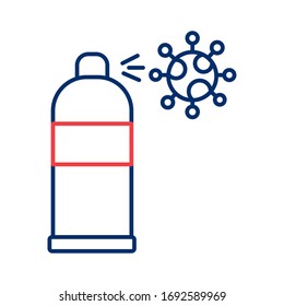 splash bottle with covid 19 particle line style icon vector illustration design