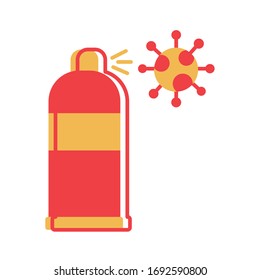 splash bottle with covid 19 particle flat style icon vector illustration design