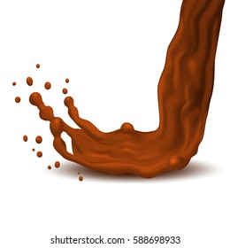 splash of brown hot coffee or chocolate with pouring down on white background. vector illustration