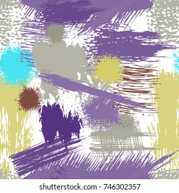 Splash Brush strokes Seamless pattern. Brushed Painted Abstract Background. Blobs and daubs, watercolor blots and blotches. Endlessly repeating dabs, ink smear smudges and stains. Vector illustration.
