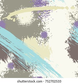 Splash Brush strokes Seamless pattern. Brushed Painted Abstract Background. Blobs and daubs, watercolor blots and blotches. Endlessly repeating dabs, ink smear smudges and stains. Vector illustration.