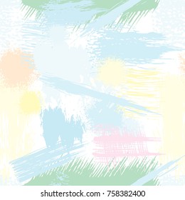 Splash Brush strokes Seamless pattern. Brushed Painted Abstract Background. Blobs and daubs, watercolor blots and blotches. Endlessly repeating dabs, ink smear smudges and stains. Vector illustration.
