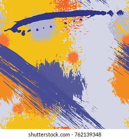 Splash Brush strokes Seamless pattern. Brushed Painted Abstract Background. Blobs and daubs, watercolor blots and blotches. Endlessly repeating dabs, ink smear smudges and stains. Vector illustration.