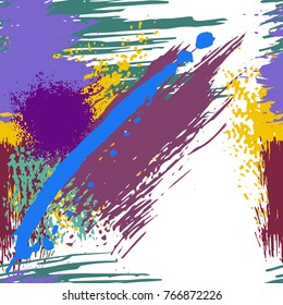 Splash Brush strokes Seamless pattern. Brushed Painted Abstract Background. Blobs and daubs, watercolor blots and blotches. Endlessly repeating dabs, ink smear smudges and stains. Vector illustration.