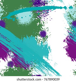 Splash Brush strokes Seamless pattern. Brushed Painted Abstract Background. Blobs and daubs, watercolor blots and blotches. Endlessly repeating dabs, ink smear smudges and stains. Vector illustration.