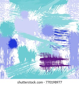 Splash Brush strokes Seamless pattern. Brushed Painted Abstract Background. Blobs and daubs, watercolor blots and blotches. Endlessly repeating dabs, ink smear smudges and stains. Vector illustration.