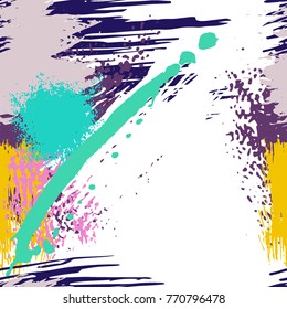 Splash Brush strokes Seamless pattern. Brushed Painted Abstract Background. Blobs and daubs, watercolor blots and blotches. Endlessly repeating dabs, ink smear smudges and stains. Vector illustration.
