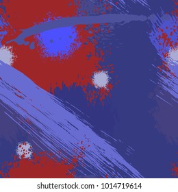 Splash Brush strokes watercolor seamless pattern. Brushed Painted Abstract Background. Blobs and daubs, blots and blotches. Endlessly repeating dabs, ink smear smudges and stains. Vector illustration.