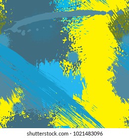 Splash Brush strokes watercolor seamless pattern. Brushed Painted Abstract Background. Blobs and daubs, blots and blotches. Endlessly repeating dabs, ink smear smudges and stains. Vector illustration.