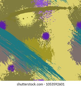 Splash Brush strokes watercolor seamless pattern. Brushed Painted Abstract Background. Blobs and daubs, blots and blotches. Endlessly repeating dabs, ink smear smudges and stains. Vector illustration.