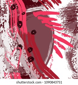 Splash Brush strokes watercolor seamless pattern. Brushed crayon Abstract Background. Chalk hearts, blobs and daubs, blots and blotches. Endlessly repeating dabs, smear, circles. Vector illustration.