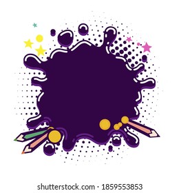 Splash bubble ink template for kids card. Empty drop stain macro, bubble watercolor splash, fluid area to design card, ink speech. Vector illustration