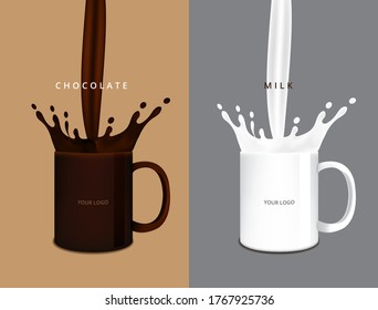 Espolvorear chocolate y leche en la ilustración vectorial de la taza