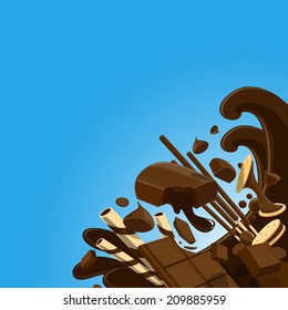 splash of chocolate on blue background - vector illustration