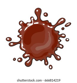 Splash of chocolate, realistic hand drawn, top view sketch style vector illustration isolated on white background. Hand drawn chocolate splash, background detail