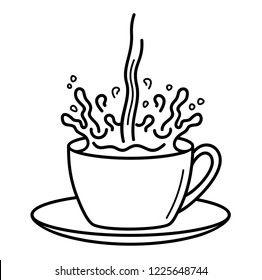 Splash In Coffee Cup. Vector flat outline icon illustration isolated on white background.