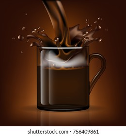 Splash coffee in a glass mug