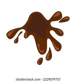 Splash of coffee or hot chocolate vector illustration. Spilled liquid or fluid texture, splatter of brown paint isolated on white background. Texture, food, art concept