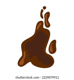 Splash of coffee or hot chocolate vector illustration. Spilled drink, puddle of mud, liquid or fluid texture, splatter of brown paint isolated on white background