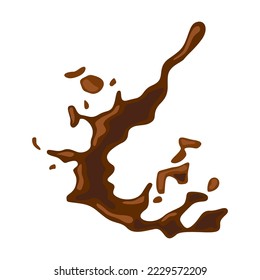 Splash of coffee or hot chocolate vector illustration. Spilled puddle of mud, liquid or fluid texture, splatter of brown paint isolated on white background