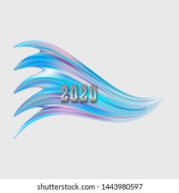 Splash of color paint. Figures 2020 New Year and Christmas. Greeting inscription. Vector illustration.
