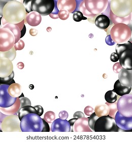 Splash of colored pearl pearls. Festive background. Photo frame. 