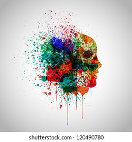 Splash colorful vector with a face silhouette