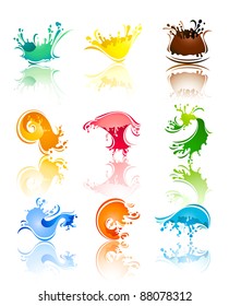 Splash colors Waves and Water with reflection, vector